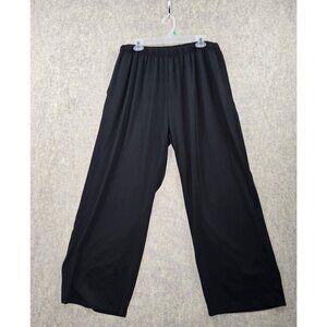 Black Womens Wide-Leg Lounge Pants Elastic Waist 4XL Flexible Polyester Blend